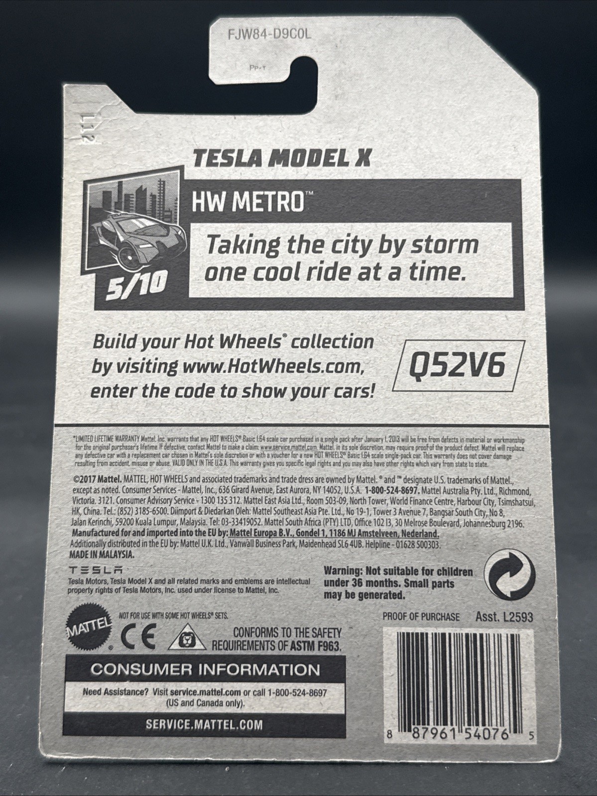 2017 Hot Wheels GREY TESLA MODEL X 247/365 HW Metro