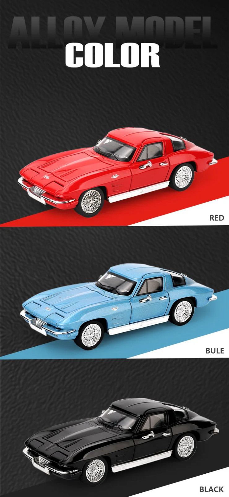 1:32 1963 Chevrolet Corvette Sting Ray C2 Coupe Model Car Collectible Toy Gift