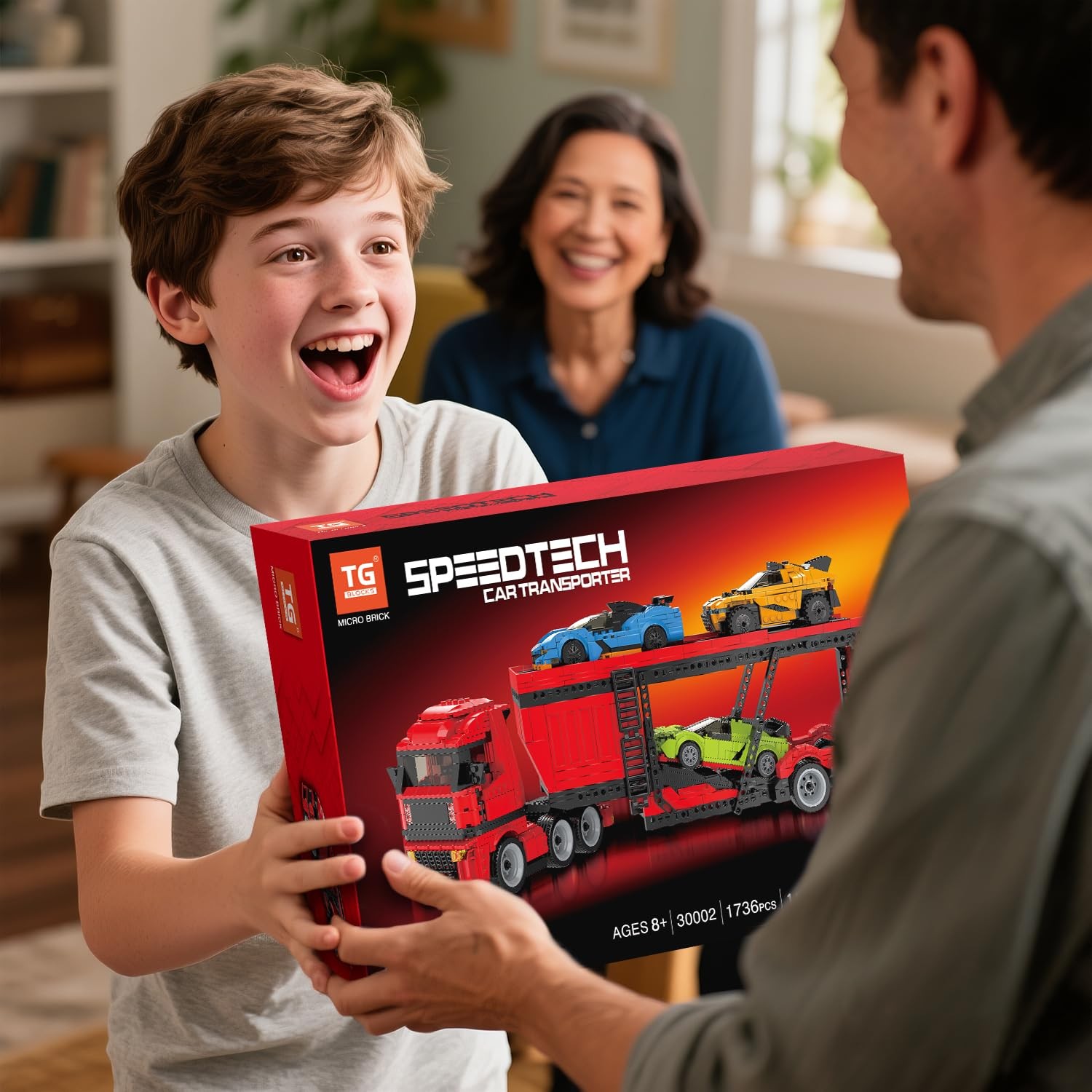 Micro Brick Car Transporter with 3 Sports Cars Building Set – Truck Toy with …