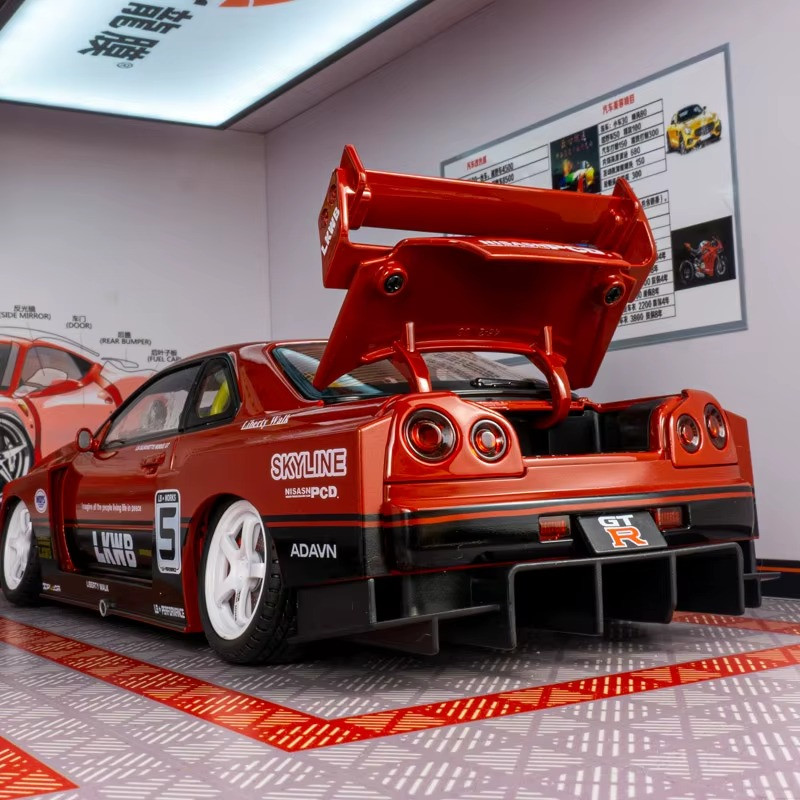 1:18 NISSAN GT-R34 Skyline Alloy Diecast Racing Car Model Sound/Light Gift NEW