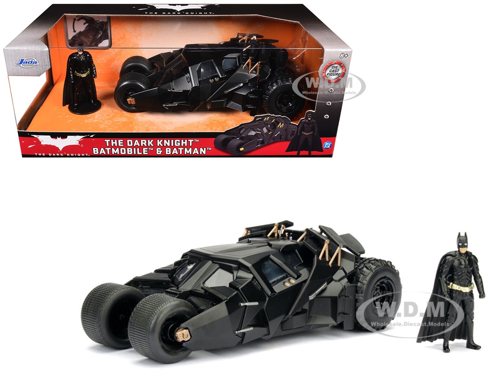 TUMBLER BATMOBILE & BATMAN FIGURE THE DARK KNIGHT 1/24 DIECAST MODEL JADA 98261