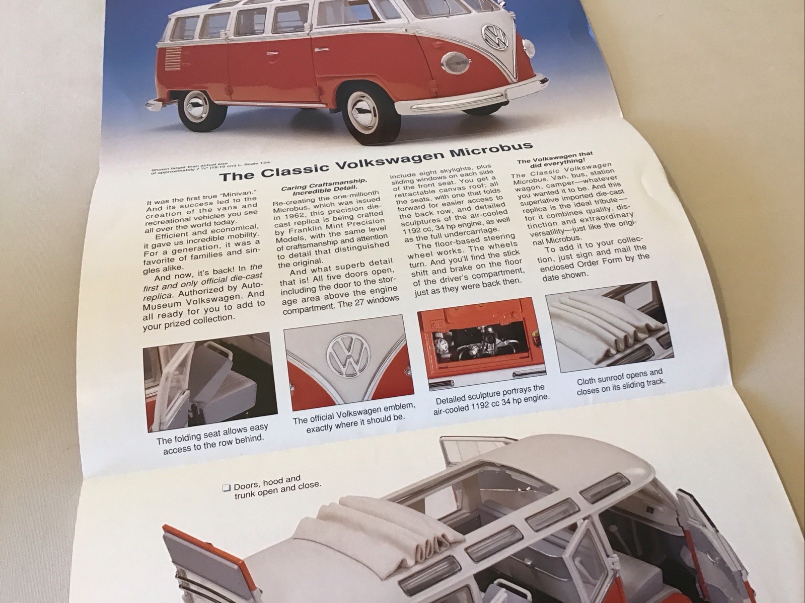 Franklin Mint 1962 Volkswagen Microbus Rare Brochure Paperwork Only 1:24
