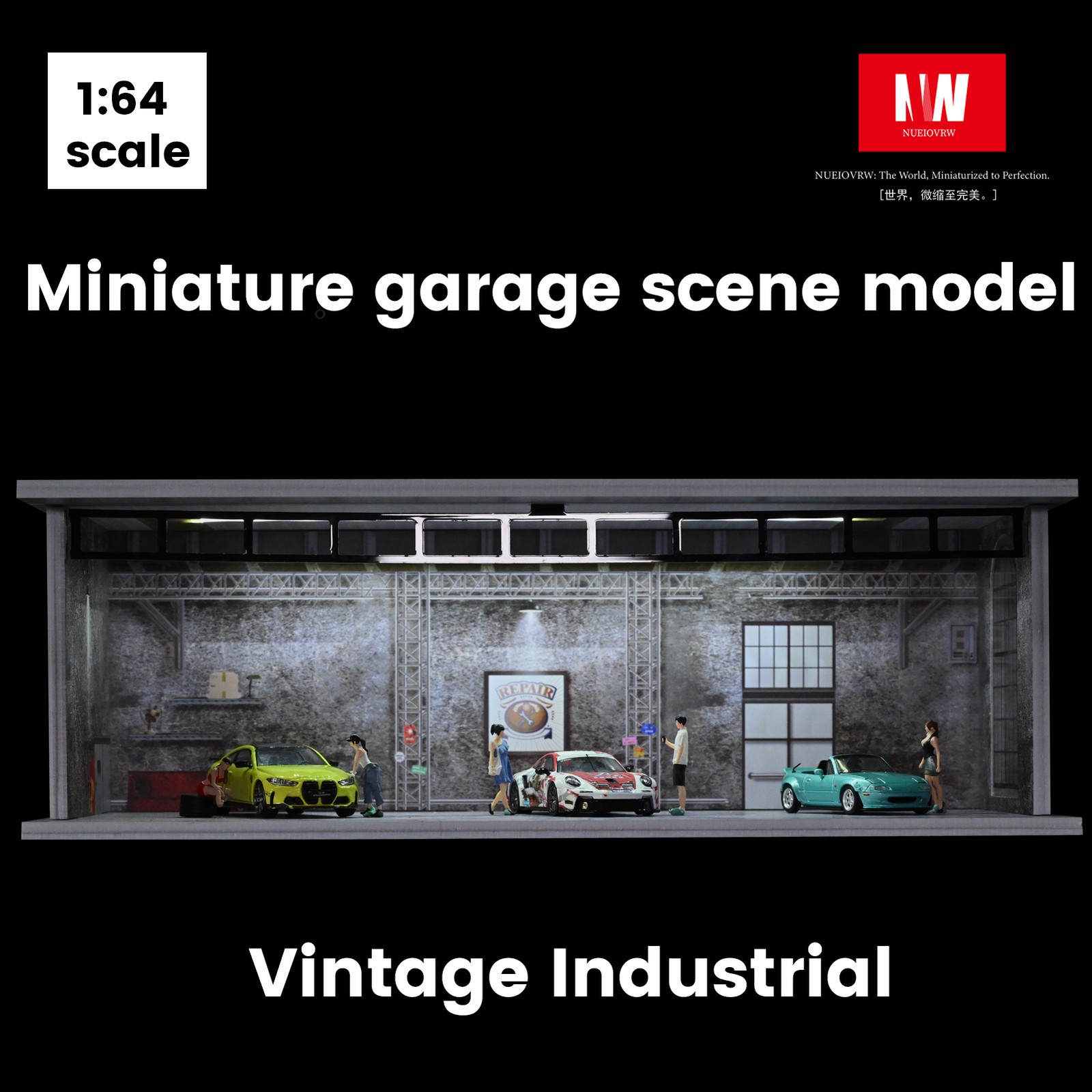 Diorama 1/64 Diecast Garage Showroom Model LED Parking Lot Model Display Case US