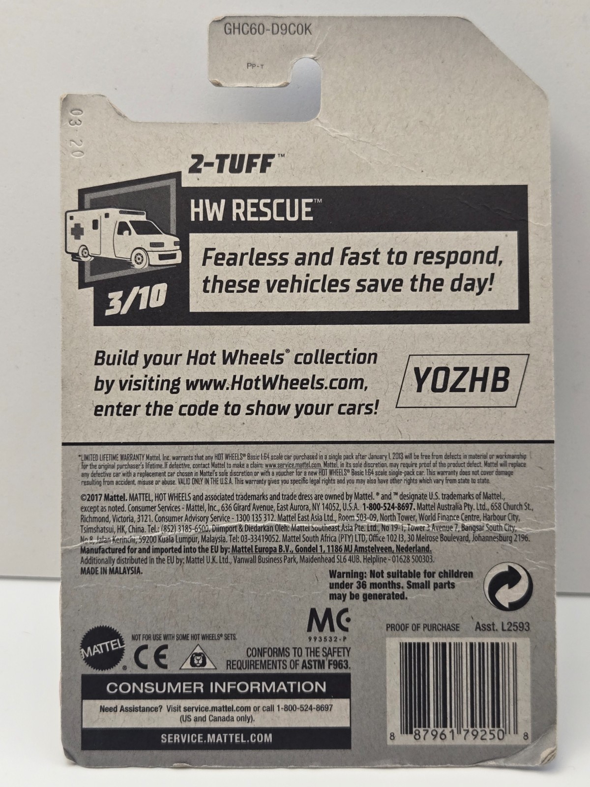 HOT WHEELS RESCUE, 2-TUFF, 185/250, GHC60-D9C0K, BLUE
