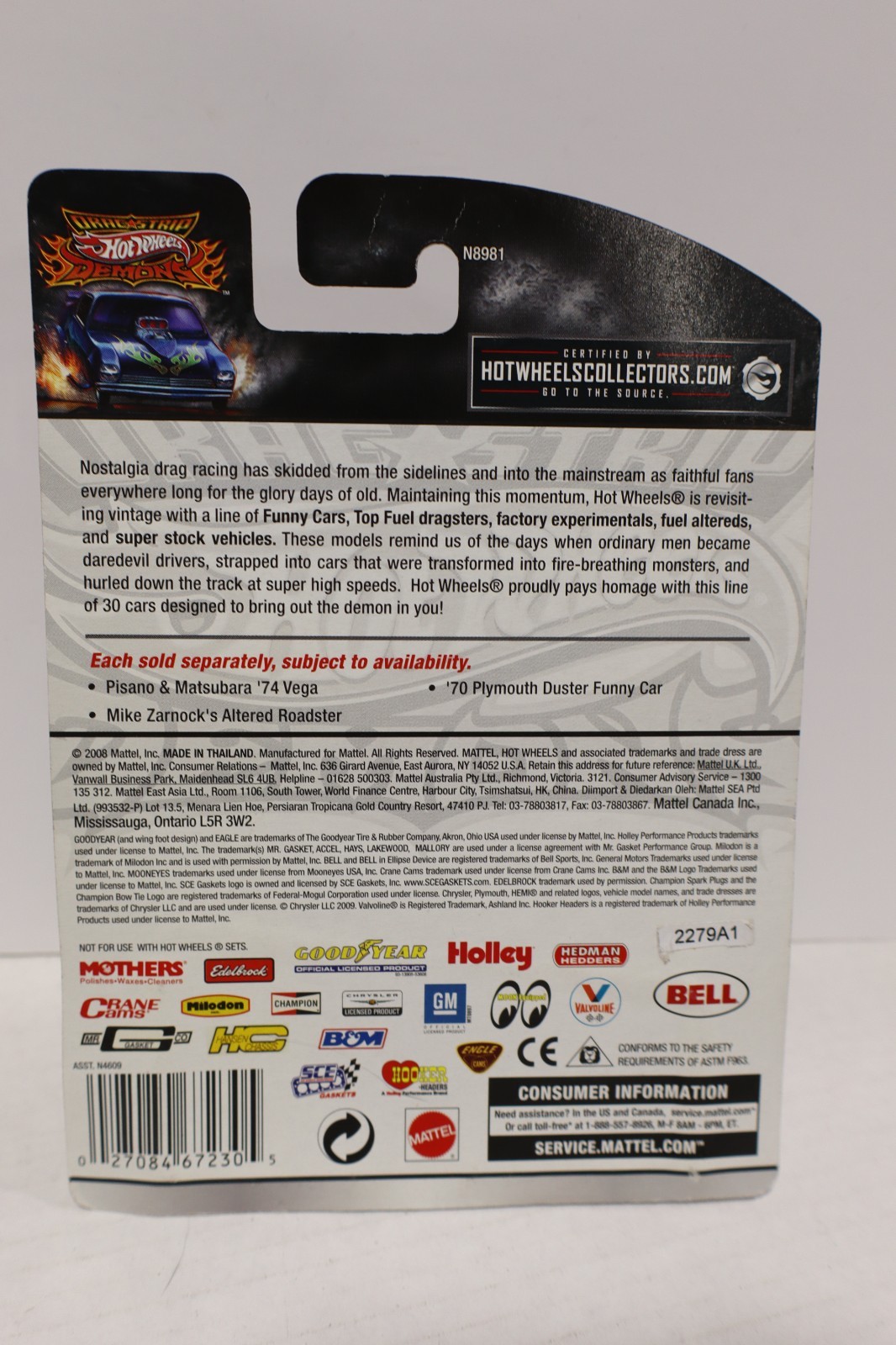 Hot Wheels Drag Strip Demons Mike Zarnock’s Altered Roadster SHELF WEAR READ