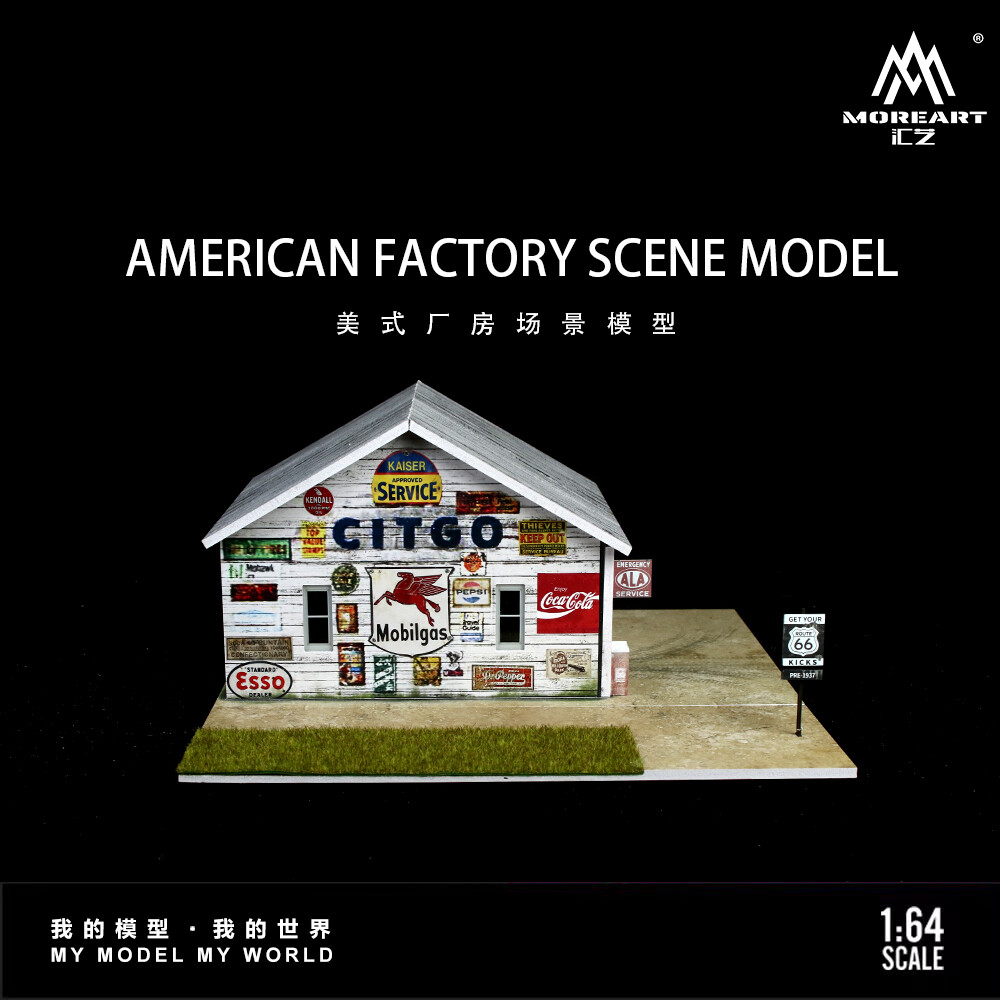 1/64 Diorama Garage Model LED Light Gas Station Parking Lot Scene Display Model