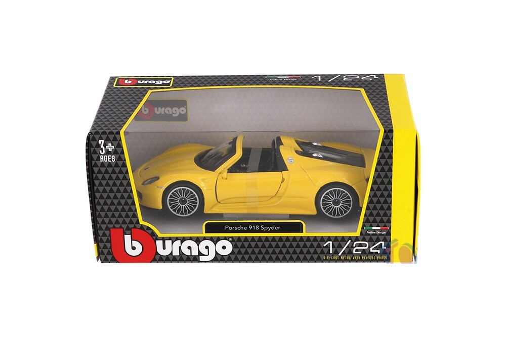Porsche 918 Spyder Hard Top BBurago Metal 1:24, 7.25″L”, Grey/Yellow