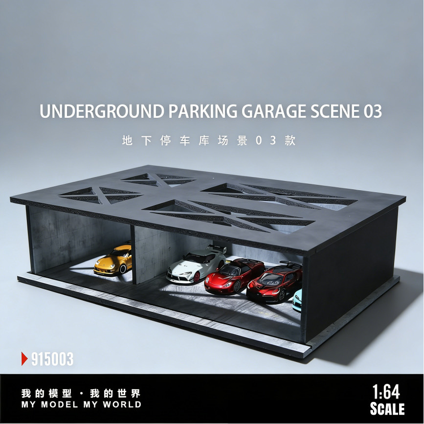 Diorama 1/64 Diecast Garage Model LED Underground Parking Lot Scene Building Toy