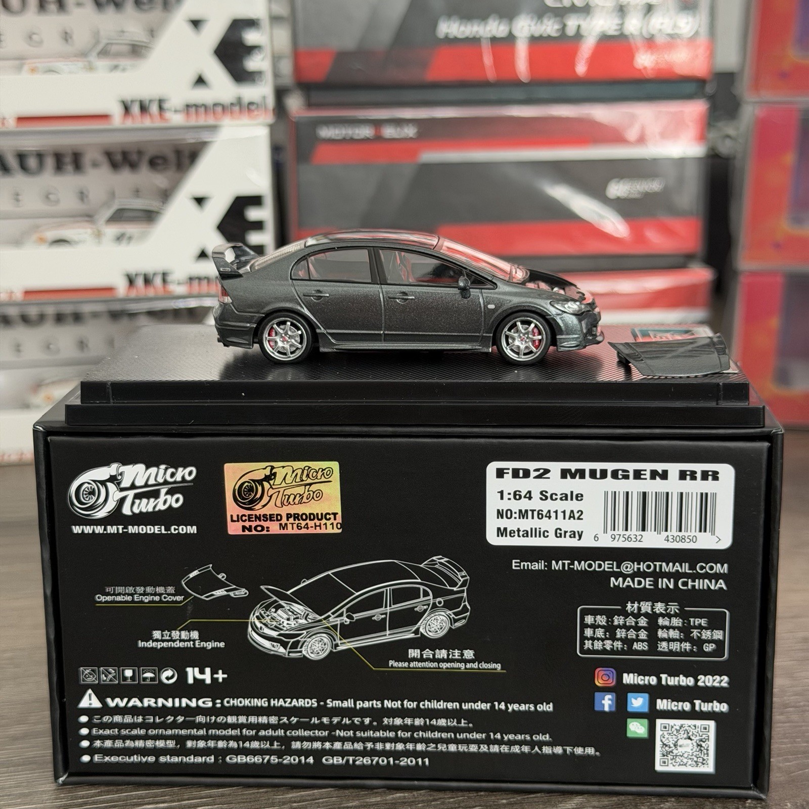 HONDA CIVIC FD2 MUGEN POWER HOOD COMES OFF 1/64 DIECAST CAR BY MICRO TURBO MT