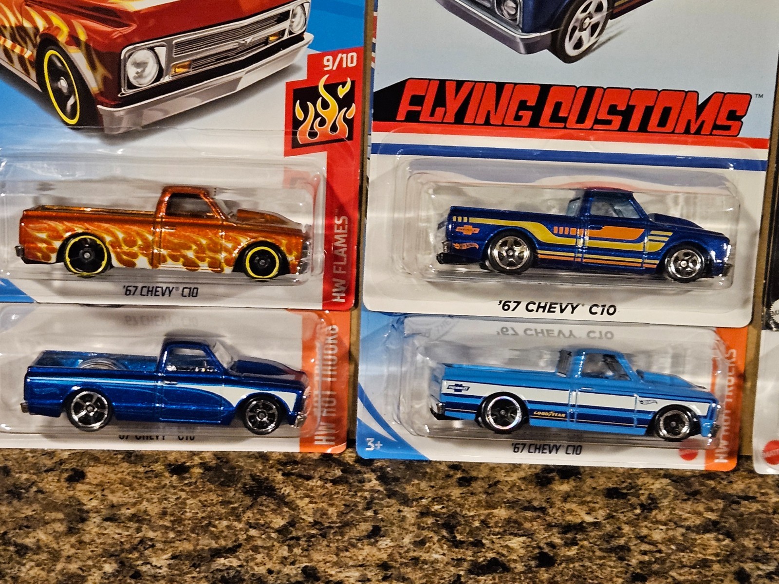 Hot Wheels Lot of 6 1967 Chevy C10 Pickup Truck Black Flying Customs ’67 Art Car