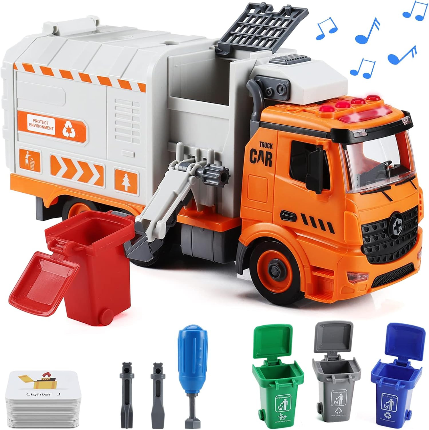 Garbage Truck Toys, DIY Realistic Recycling Trash Truck Toy with Light and So…
