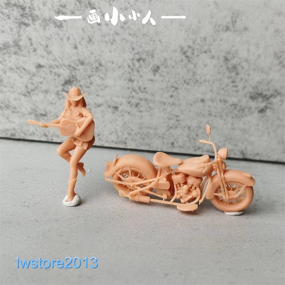 1/64 Guitar Girl Motorcycle Miniatures Scene Props Figures Model For Car Vehicle