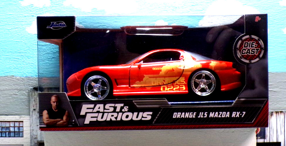 Jada Toys Fast & Furious Orange JLS Mazda RX-7 Metal/Rubber/Plastic 1:32 Scale!