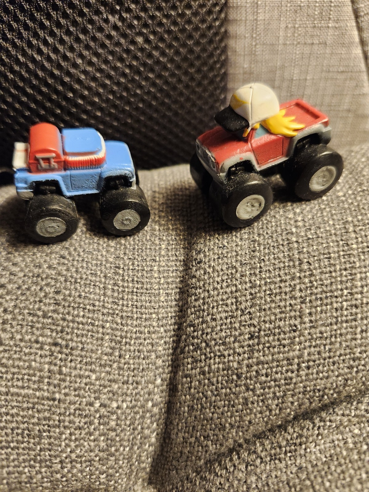 Lot of 2 Mini Monster Truck Toy Vehicles Multicolor (Blue/Red & Red/Black)
