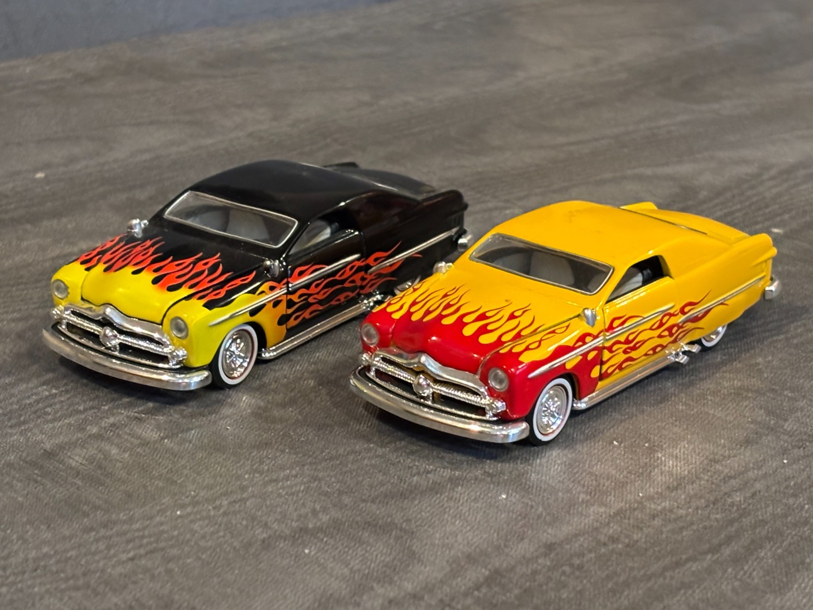 Two 1949 Ford Coupe Customs W/ Flames Jada Toys 1:32 Diecast 5″ PullBack Action