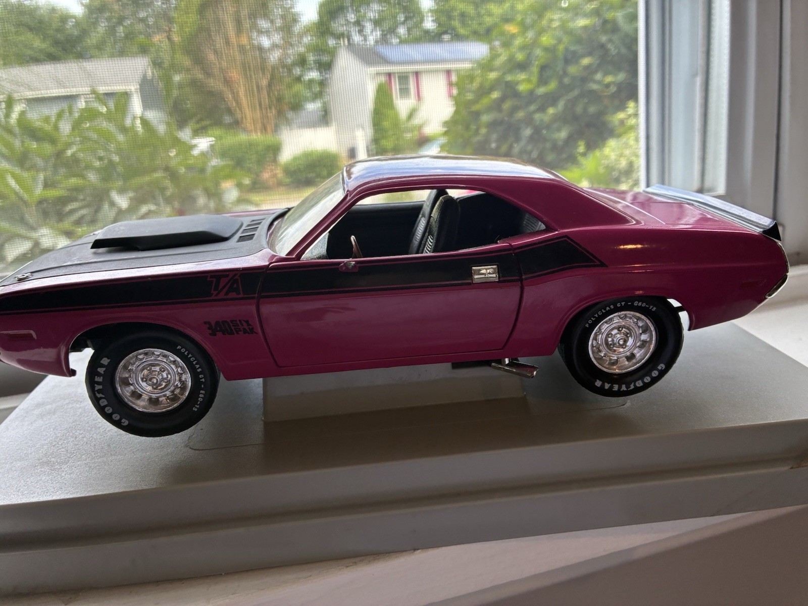 Purple & Black Diecast Model Car Vehicle w/ Display Stand Base