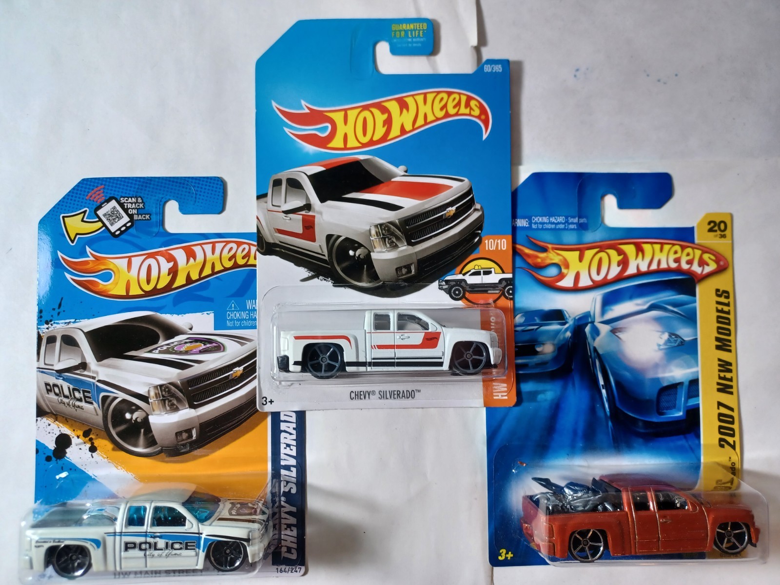 Hot Wheels Chevy Silverado lot of 3, 2007 New M 2012 Main Street 2016 Hot Trucks