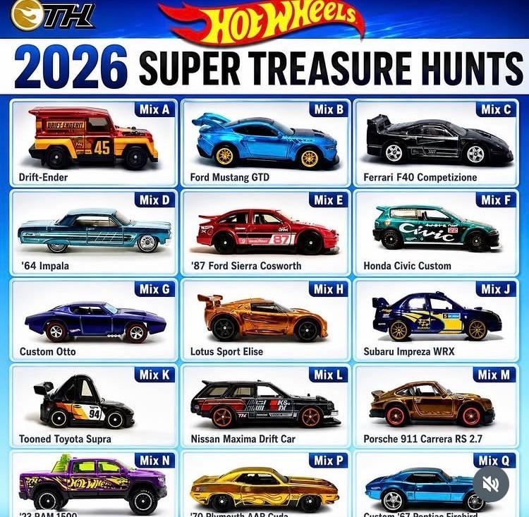 2026 Hot Wheels Complete Set from Mainlines, Treasure Hunt, & Exclusives 1-250