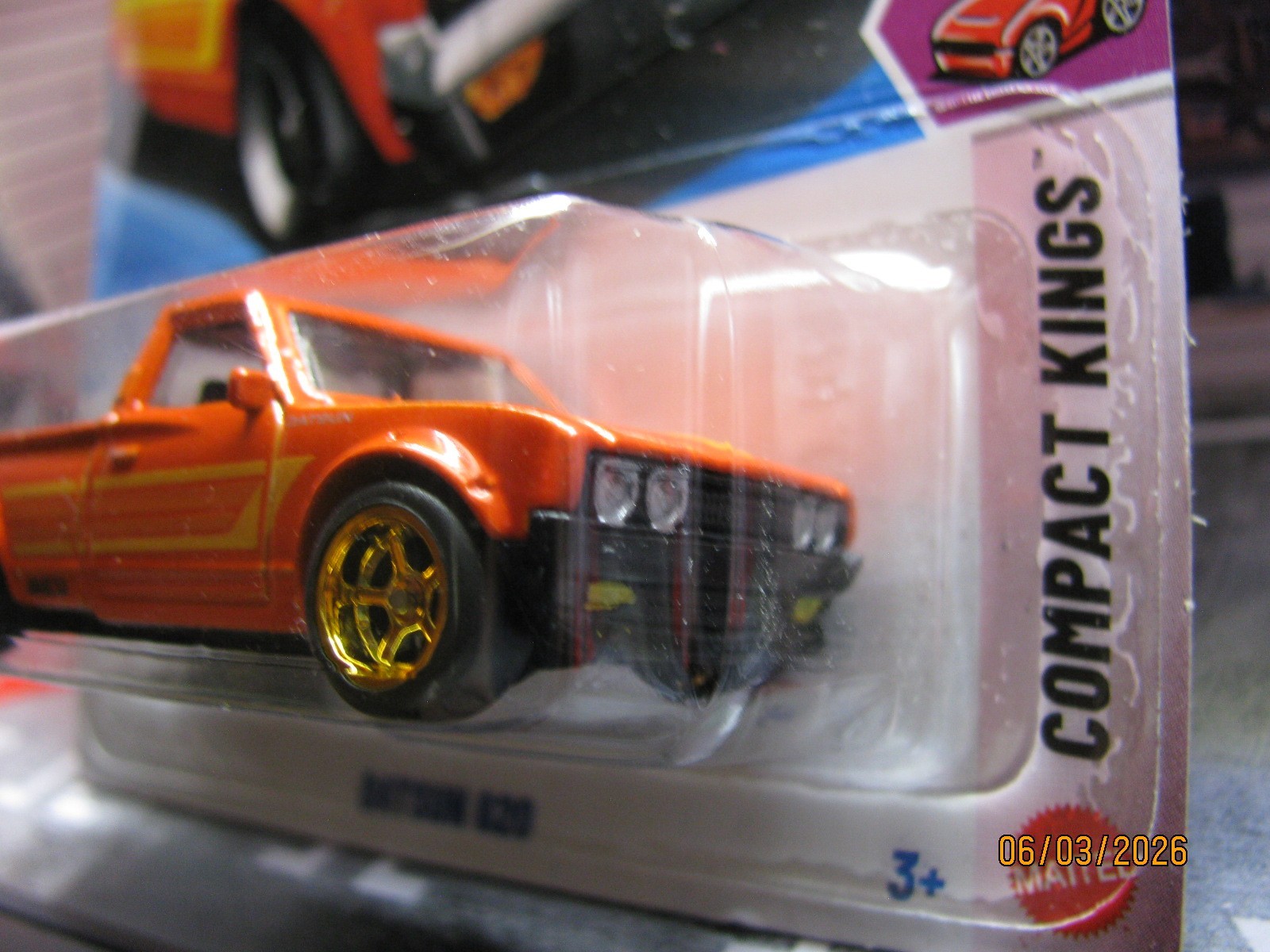2026 Hot Wheels Orange Compact Kings Datsun 620, w/Real Riders Wheel Swap