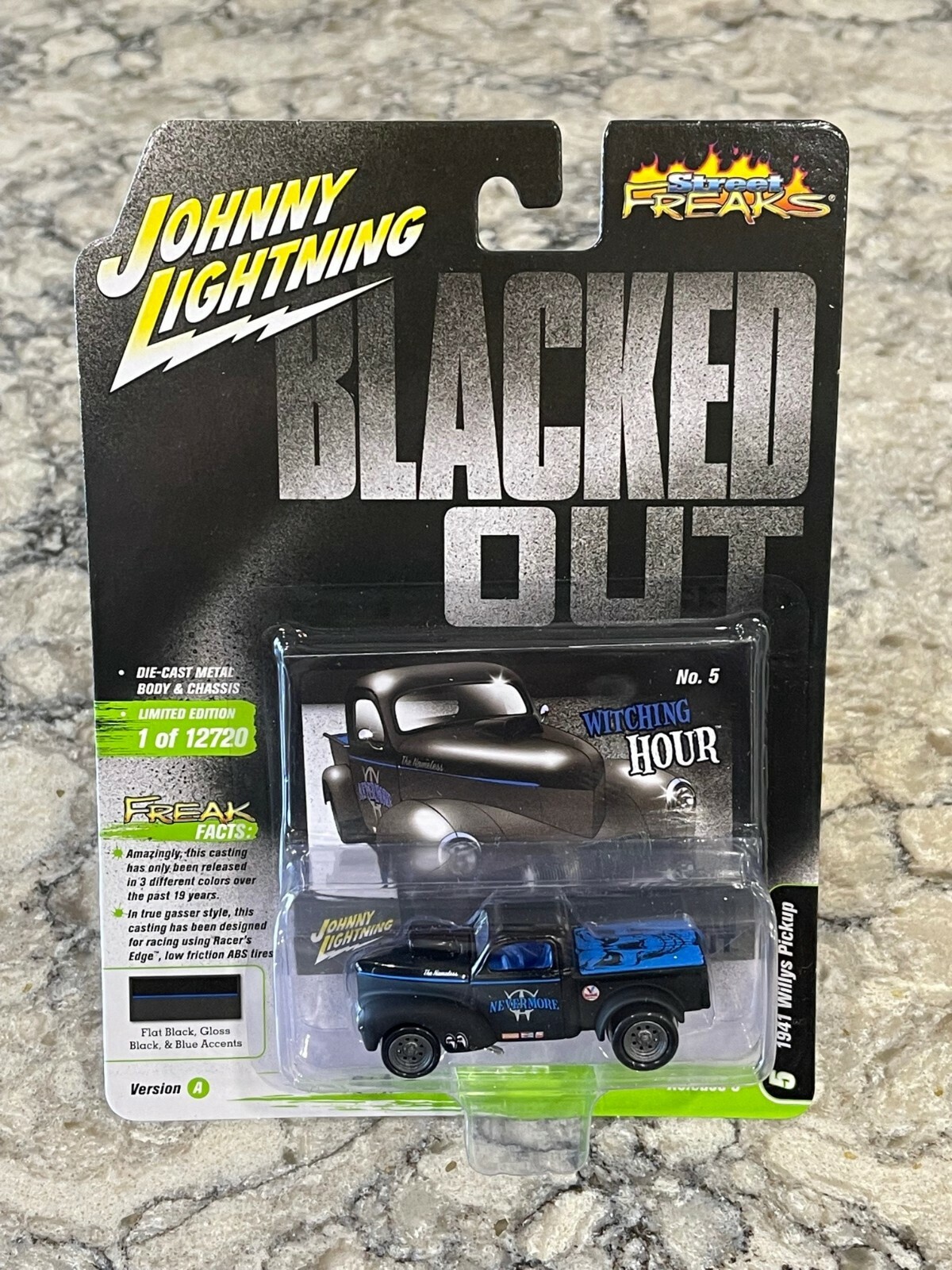Johnny Lightning Blacked Out 1941 Willys Gasser Pickup Black Blue JLSF021 A