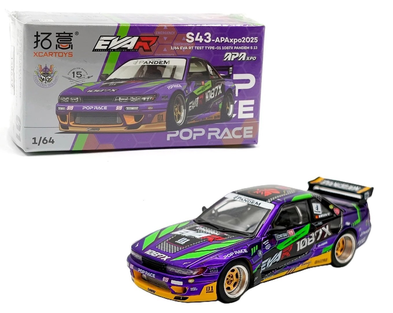 Pop Race Xcartoys 1:64 Nissan EVA RT Test Type-01 1087X Pandem S13 APAxpo 2025
