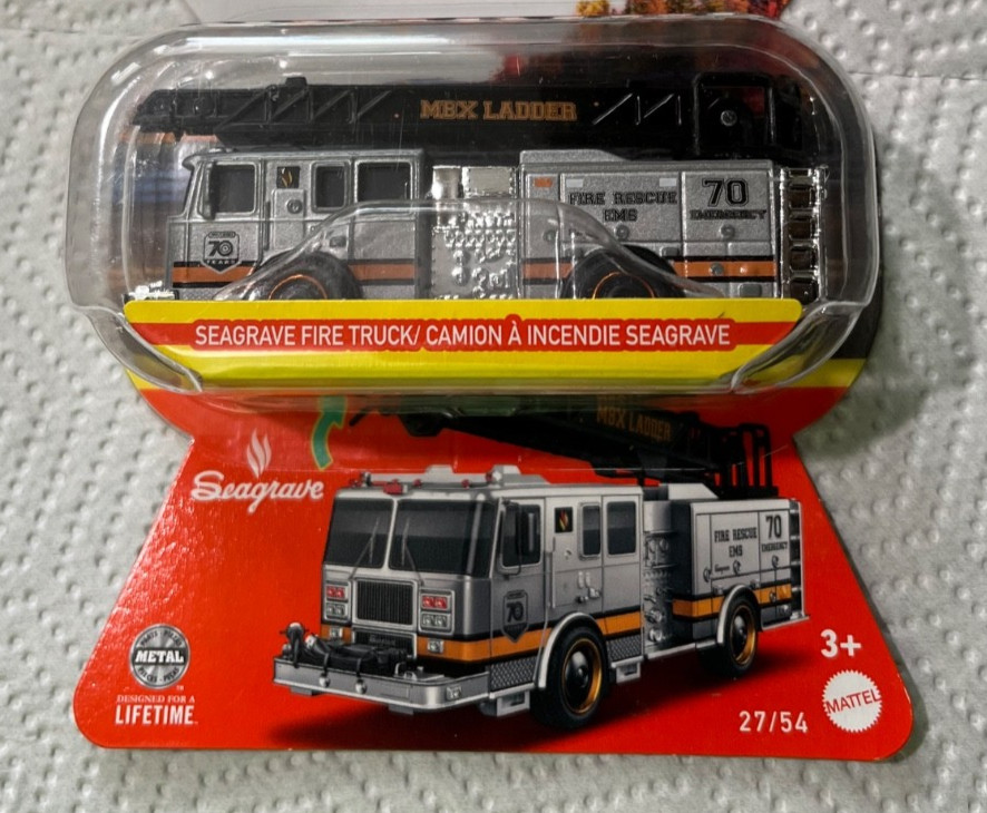 2024 Matchbox / 70 years – Moving Parts SEAGRAVE FIRE TRUCK /Silver/Ladder moves