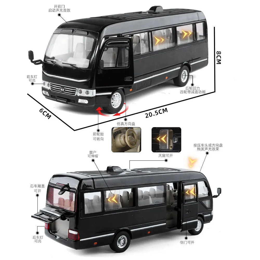 1:24 Toyota Coaster Shuttle Bus Alloy Diecast Model High Simulation Collectible