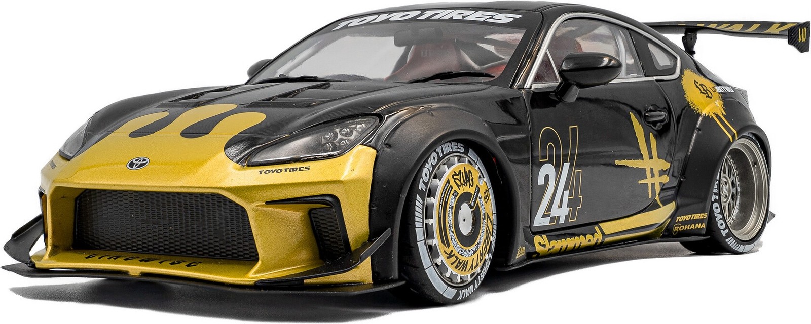 2024 Toyota GR86 Liberty Walk Body Kit Black /Gold in 1:18 scale by Solido