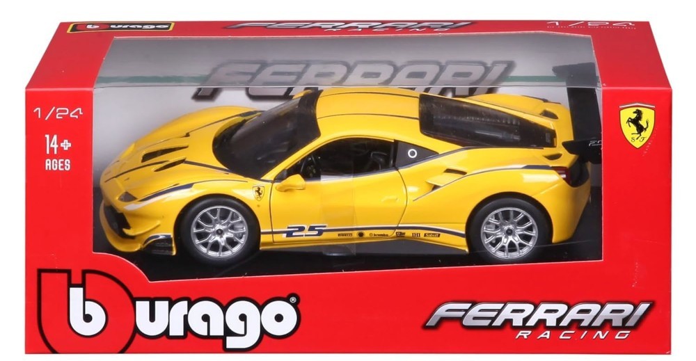 2016 Ferrari 488 challenge #25 1/24 Scale Diecast Model Bburago – YELLOW w/ BOX