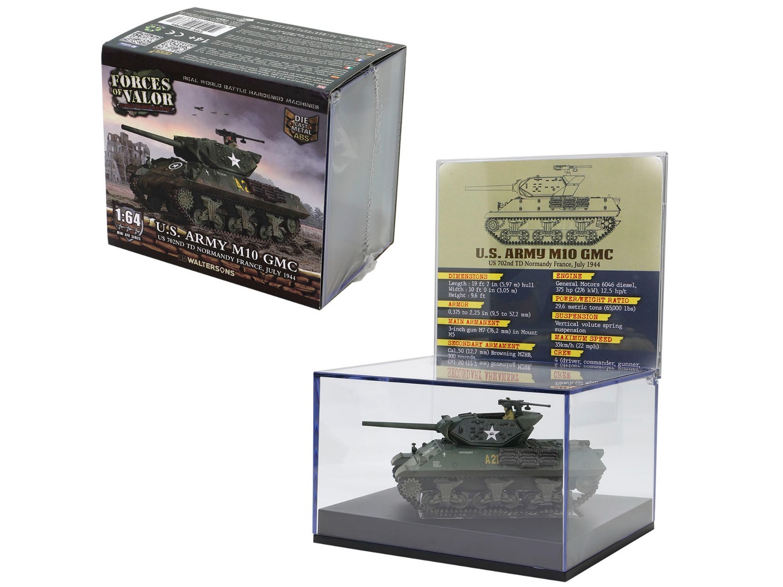 US ARMY M10 GMC TANK “702ND TD-NORMANDY” 1/64 MODEL BY FORCES OF VALOR 805105