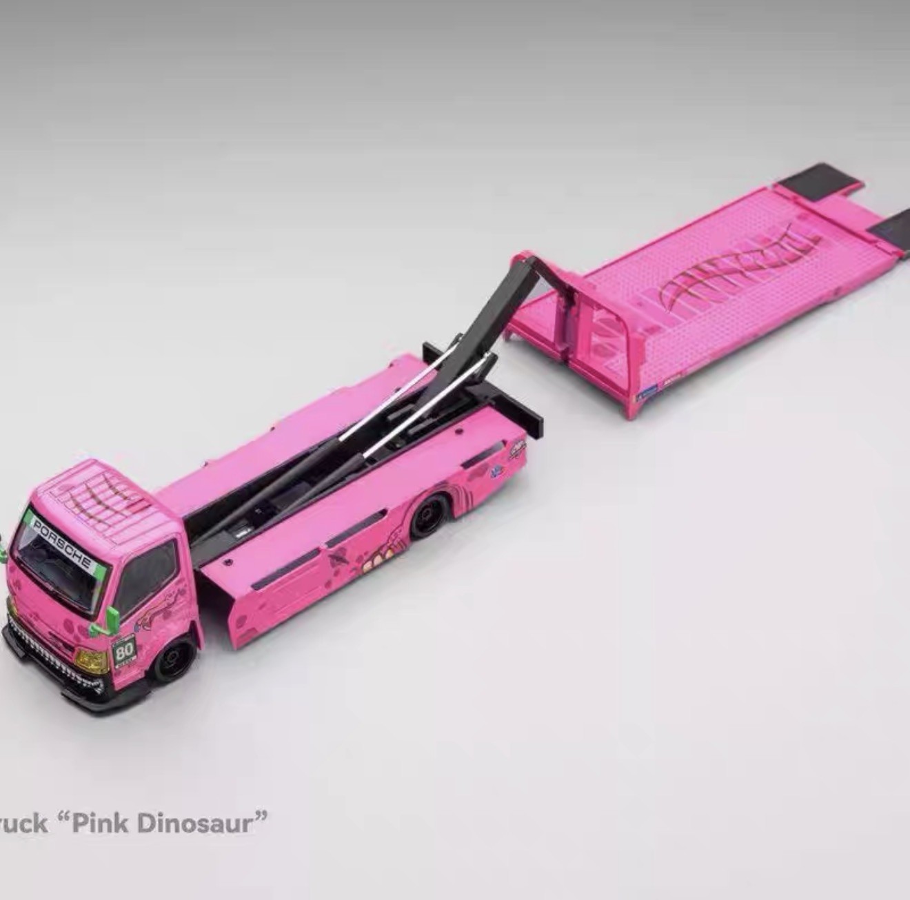 MG 1:64 H300 Custom Tow Flatbed Truck Dinosaur Model Diecast Metal pink US SHIP!