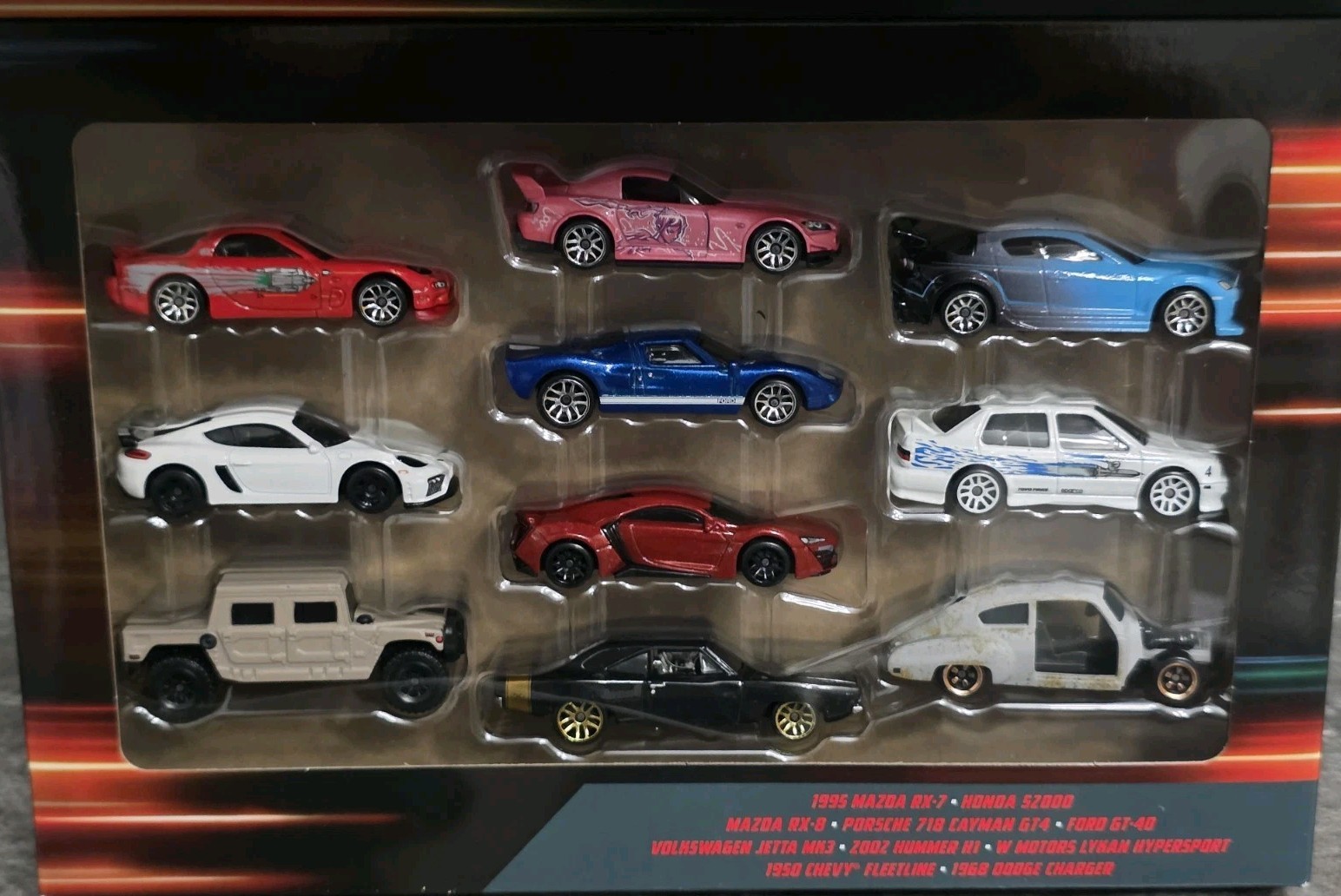 Hot Wheels Fast & Furious 10 Car Box Set Mazda Honda Ford Porsche Chevy Dodge