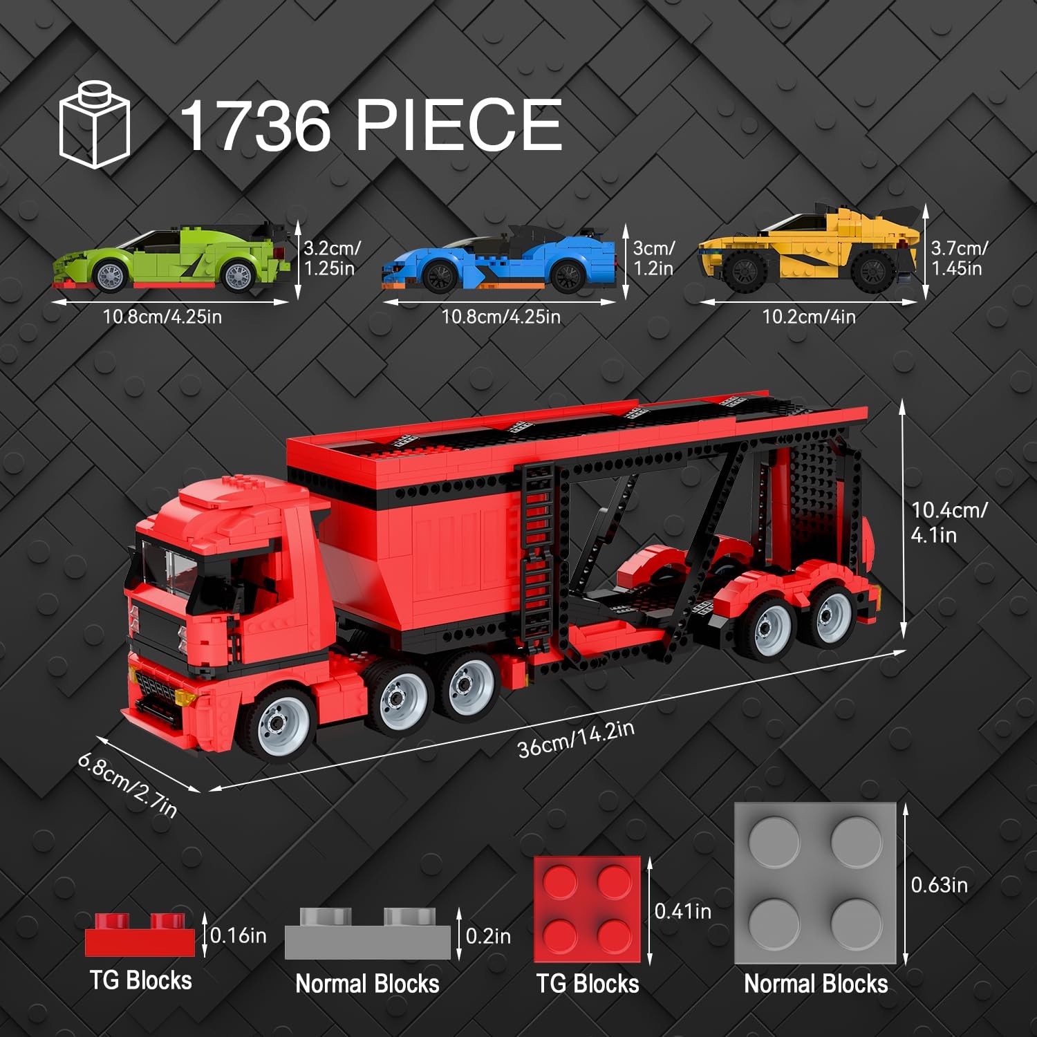 Micro Brick Car Transporter with 3 Sports Cars Building Set – Kids Truck Toy wit