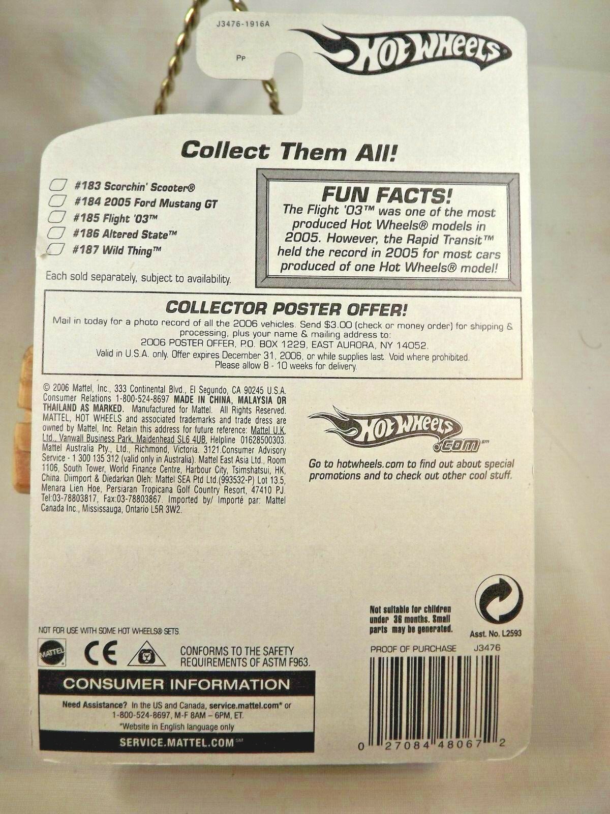 2006 Hot Wheels Mainline/Collector #185 FLIGHT ’03 Gold-Black w/Chrome 10 Spoke