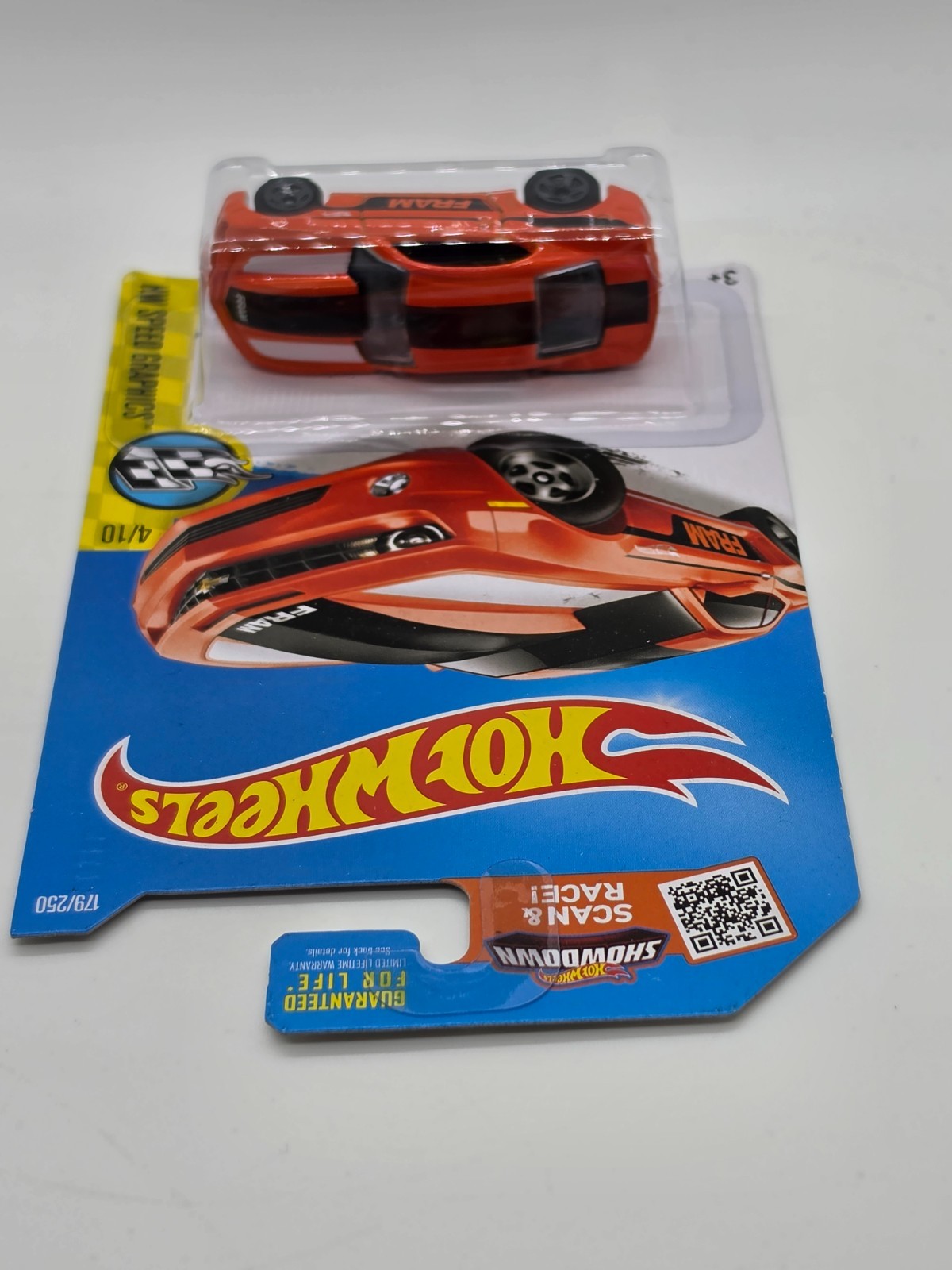 Hot Wheels ’13 Chevrolet COPO Camaro FRAM Orange Speed Graphics 4/10 Sealed