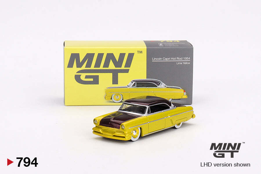 1:64 Lincoln Capri Hot Rod 1954 — Lime Yellow — Mini GT MGT00794