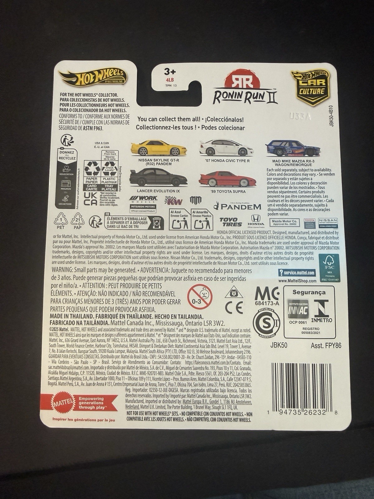 HOT WHEELS 2025 RONIN RUN II CAR CULTURE (SET OF 5) HONDA CIVIC, NISSAN, TOYOTA