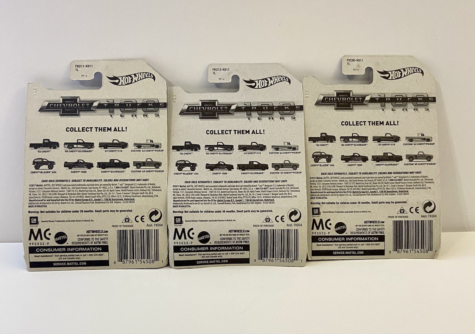 Hot Wheels 100 Years Chevy Trucks Lot Of 3- Chevy 1500 Silverado ‘69 C10
