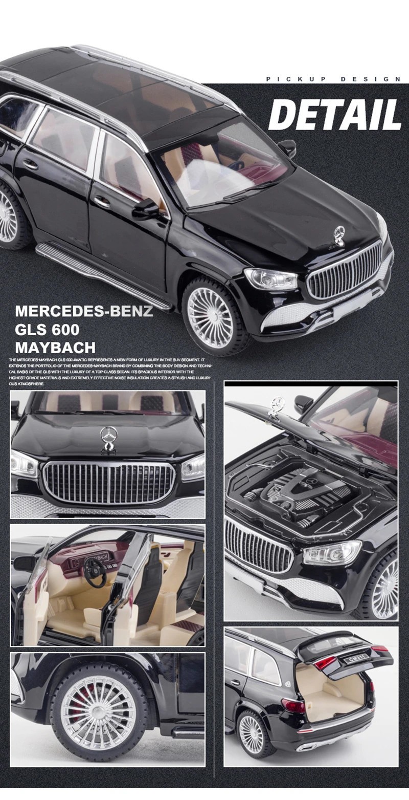 1:24 Benz Maybach GLS GLS600 SUV Diecast Alloy Car Model Simulation Sound Light