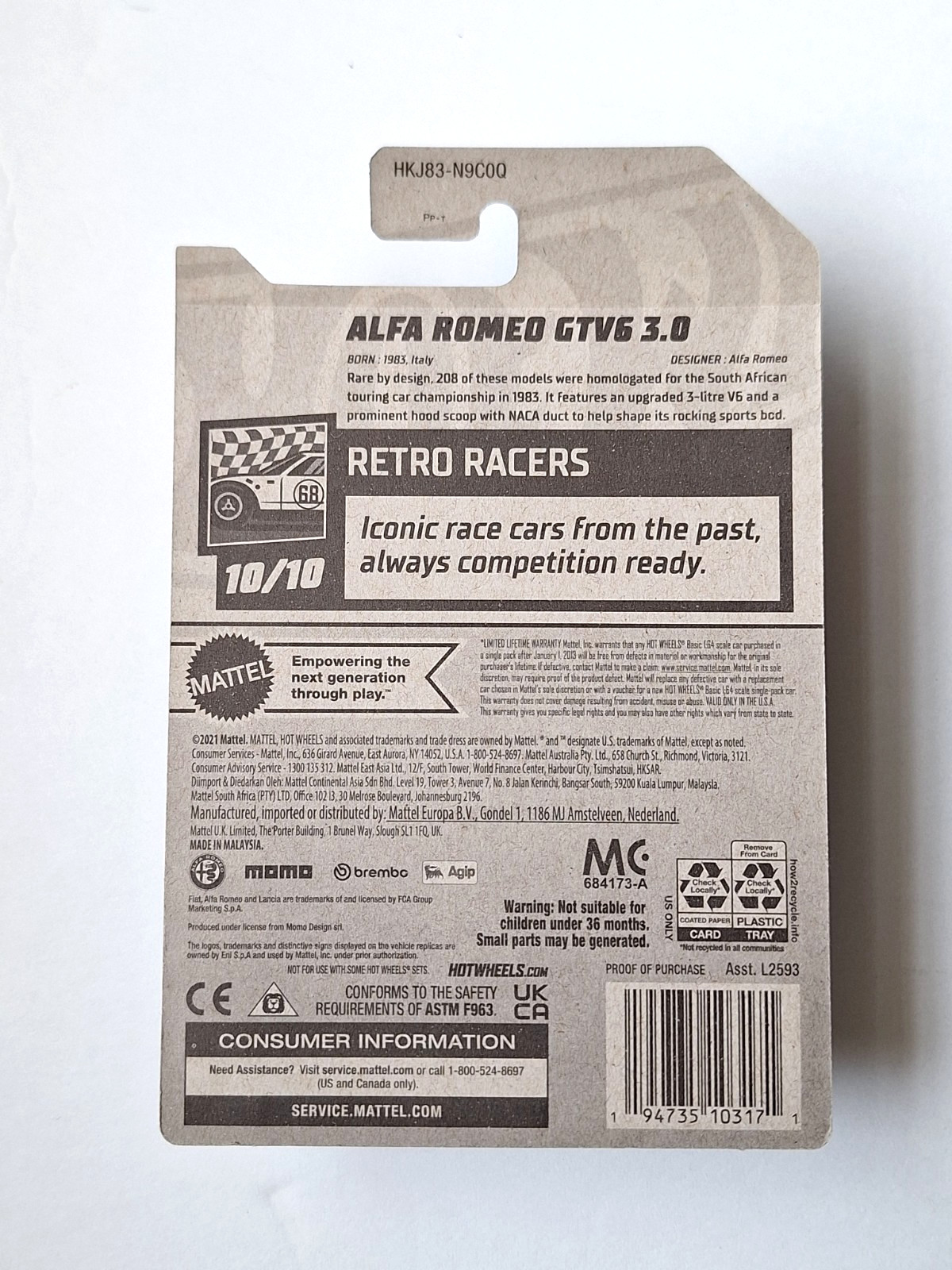 2023 Hot Wheels Alfa Romeo GTV6 3.0 White Retro Racers 10/10 #185/250 Q Case