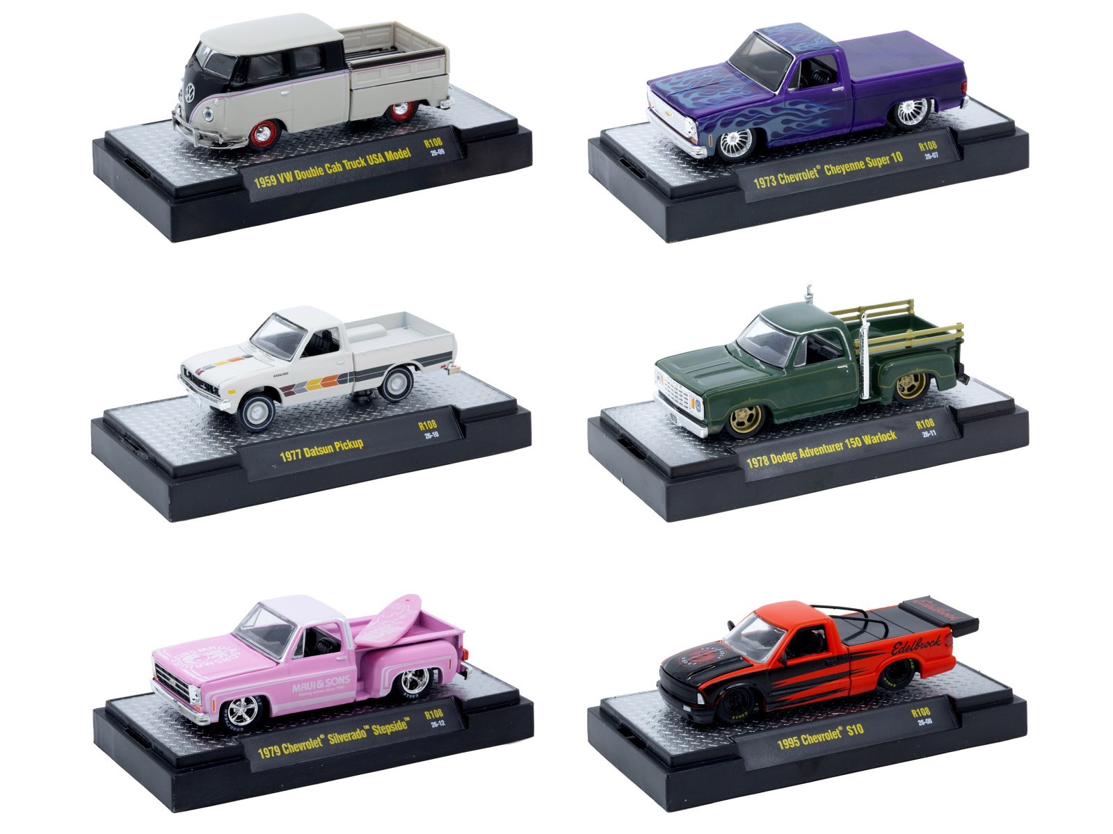 AUTO THENTICS 6 PC CAR SET RELEASE 108 IN CASES 1/64 BY M2 MACHINES 32500-108