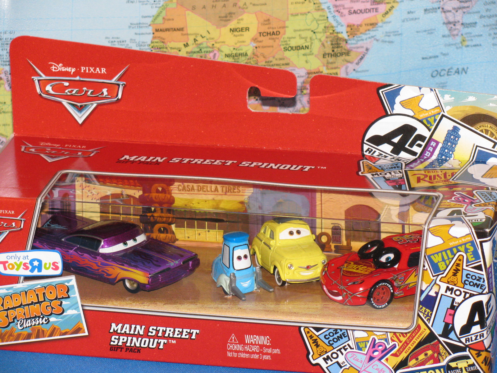 DISNEY PIXAR CARS MAIN STREET SPINOUT LUIGI GUIDO RAMONE SPINOT McQUEEN 4 PACK
