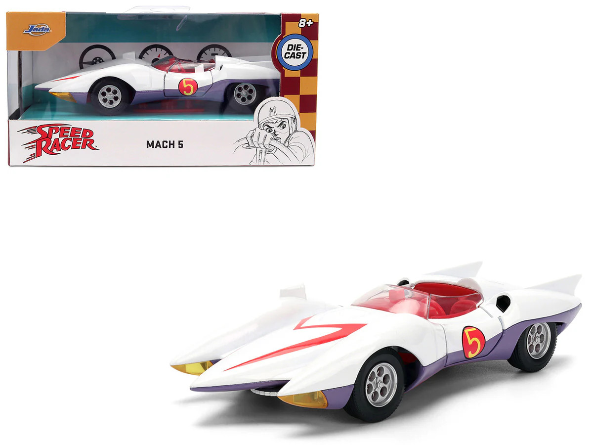 Mach 5 White with Red Stripes and Interior “Speed Racer” (1967) TV Series “Anim