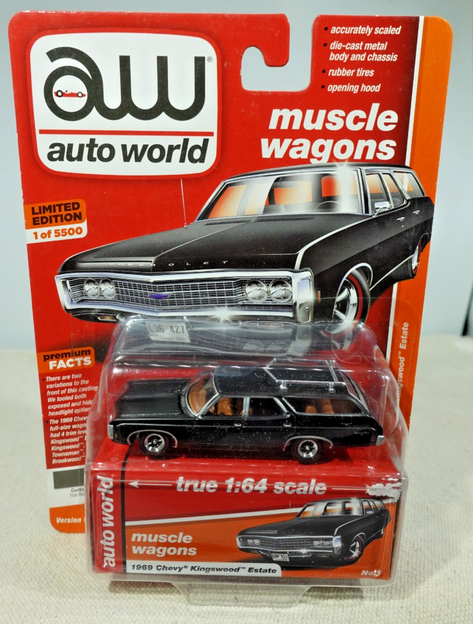 Auto World Muscle Wagons 1969 Chevy Kingswood Estate Black 1/64
