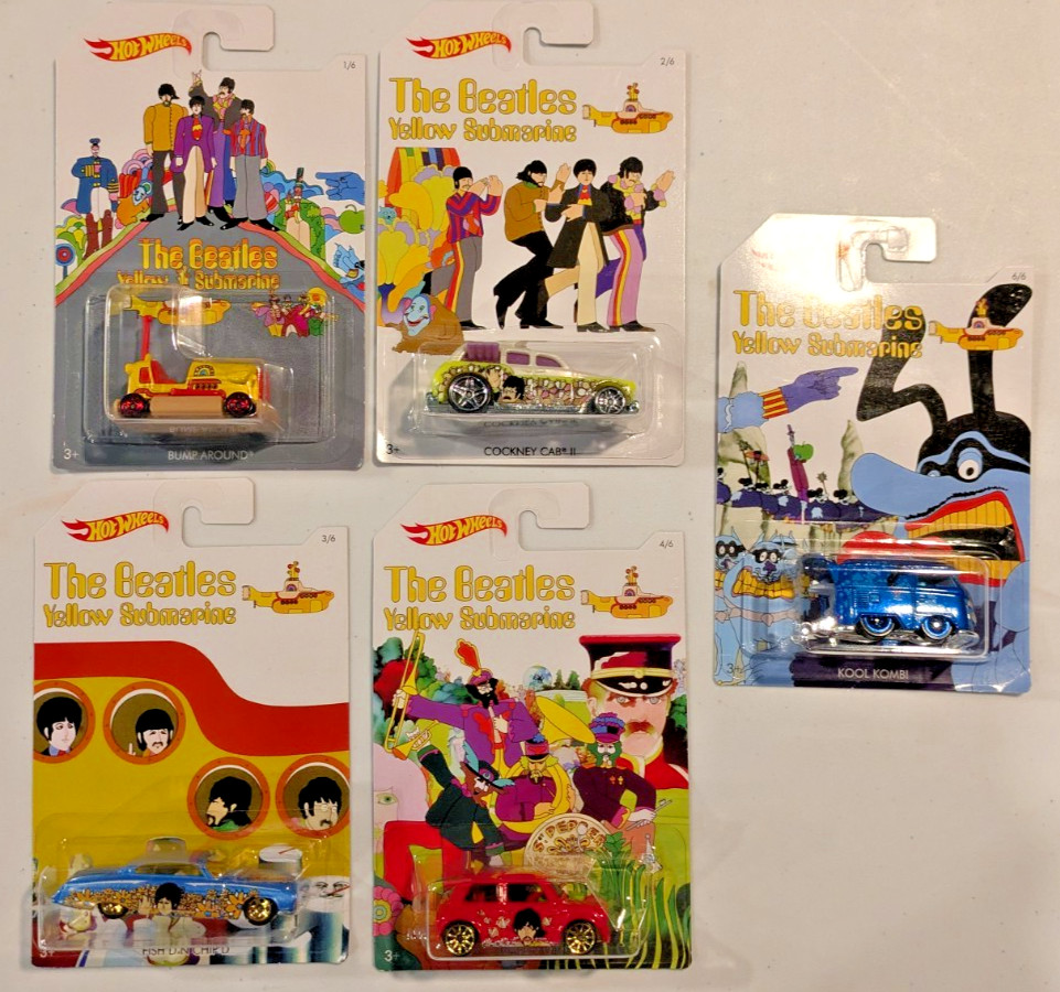 Hot Wheels Beatles Yellow Submarine Lot of 5 Kool Kombi Morris Mini Diecast Cars