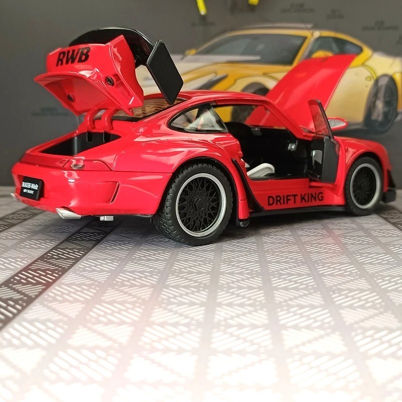 1:22 Porsche RWB 993 Targa 911 Diecast Model Car – Sound Light Pull-Back Toy