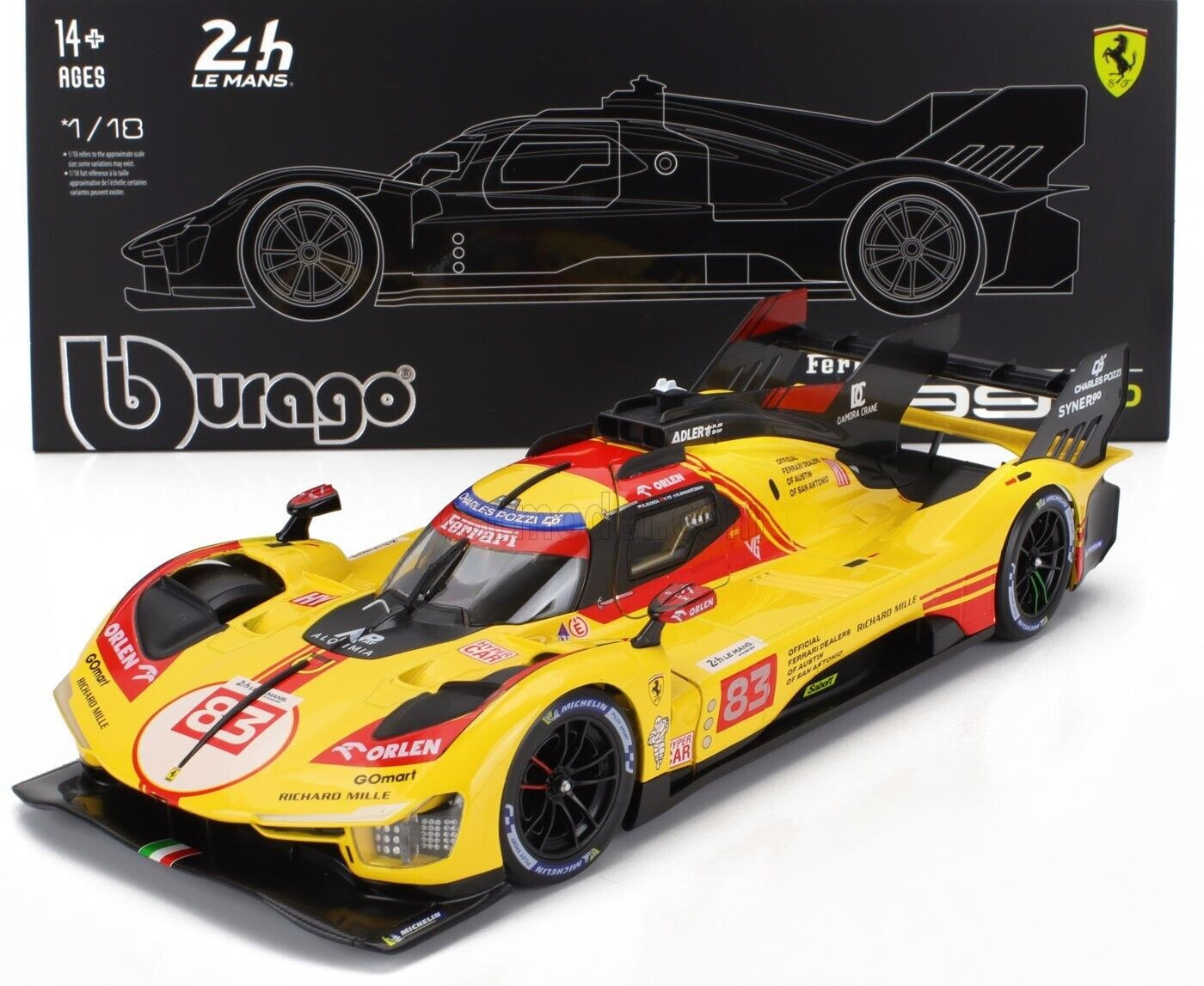 Bburago Ferrari 499P 3.0L #83 AF Corse Winner 2025 24hr Le Mans 1:18 W/ DISPLAY