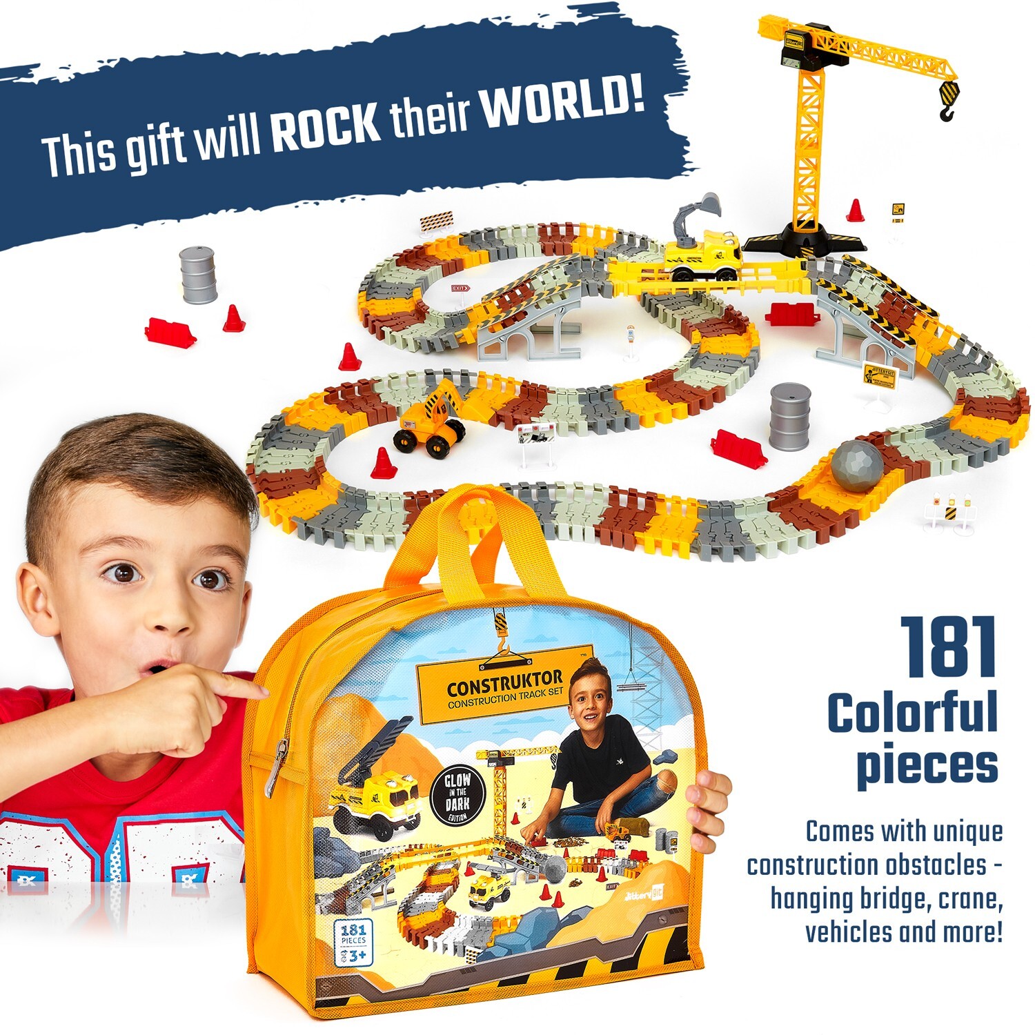 Construction Toy Track For Kids Playset Gift – Excavator Truck Crane Vehicles