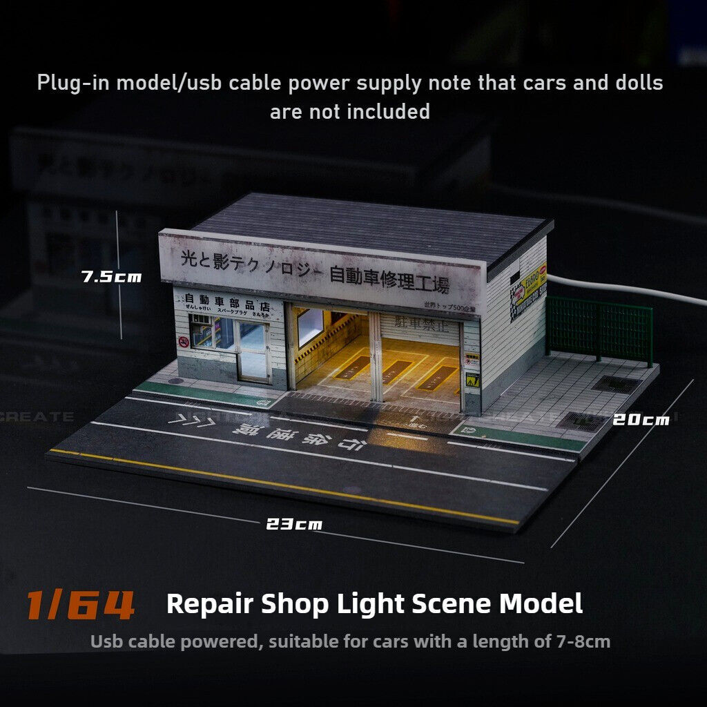 1:64 Diorama Parking Lot Scene Model LED Car Garage Shop Model Collection Toys