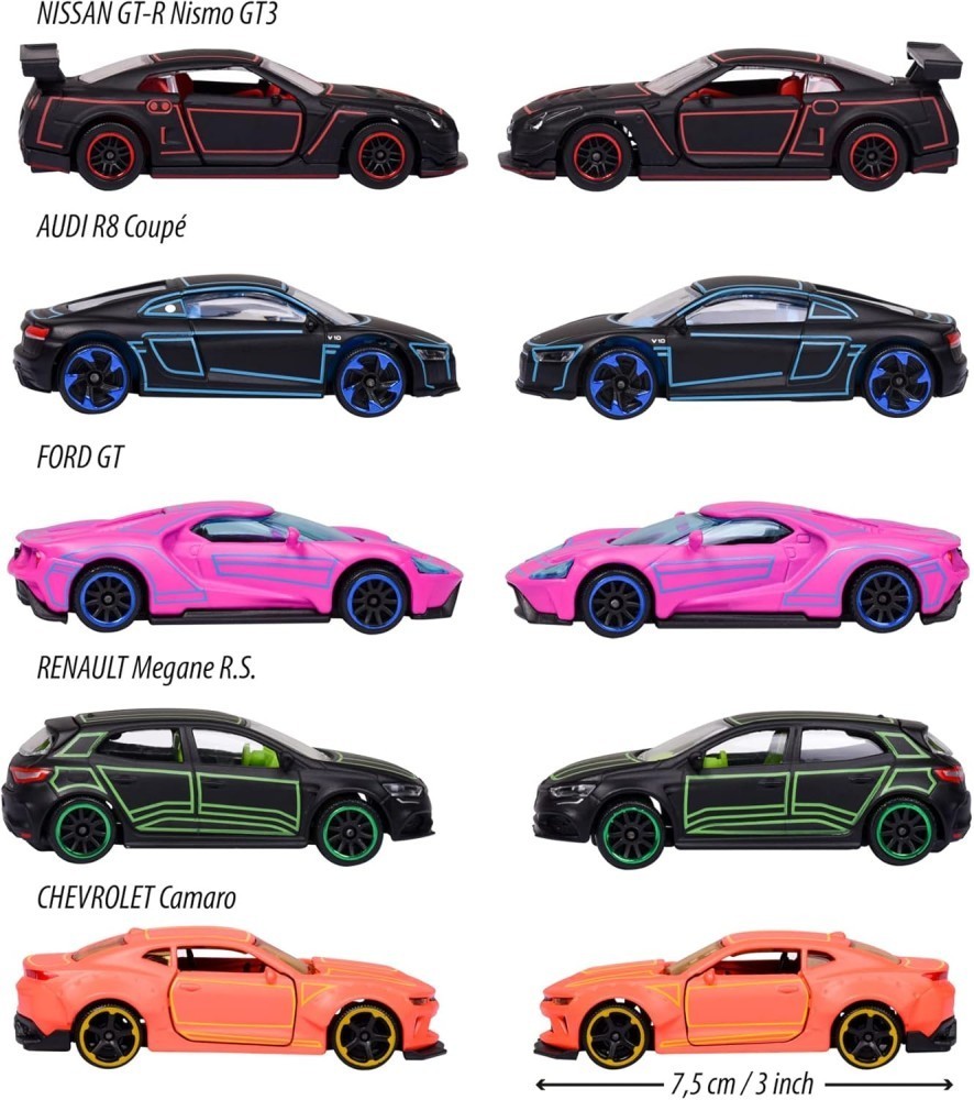 Majorette Light Racer 5-Car Set · Neon Colours · Brand New · Free UK P&P